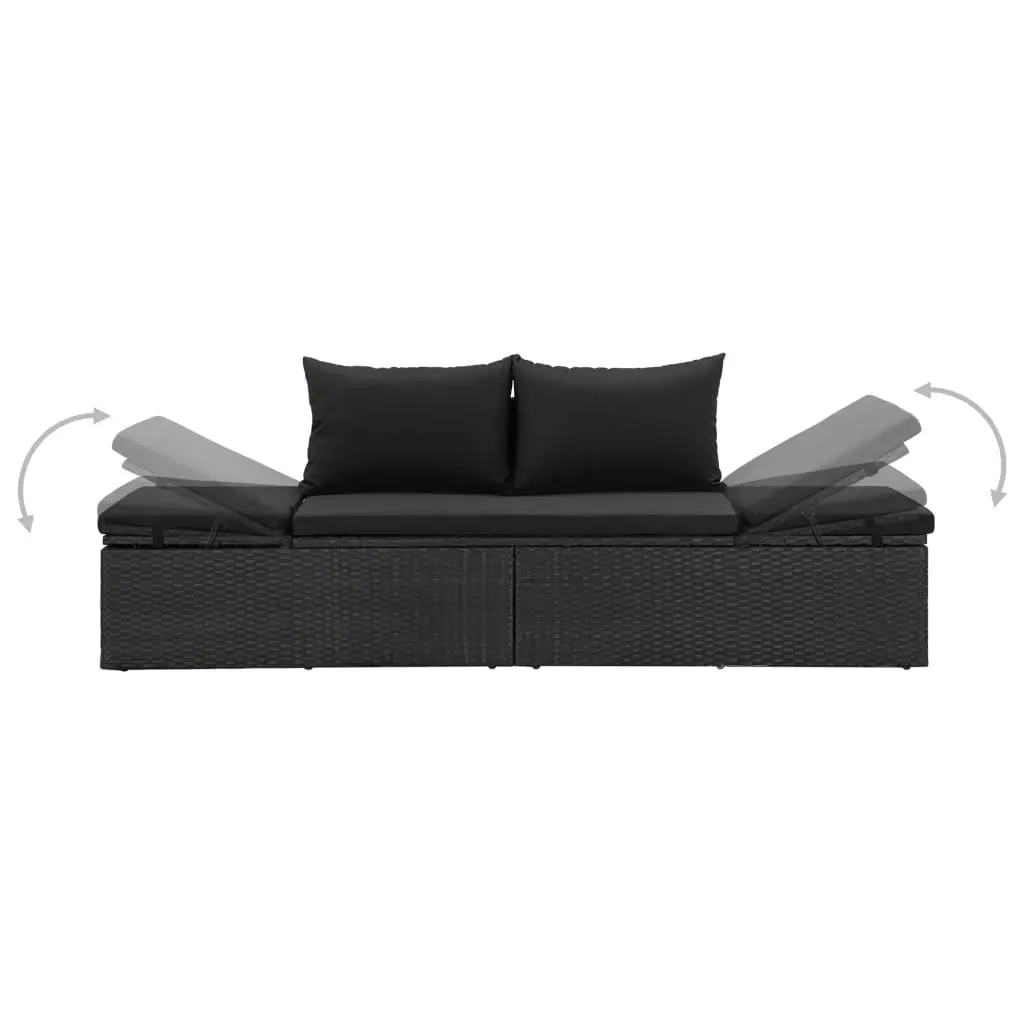 Sun Bed with Cushions Poly Rattan Black 46224