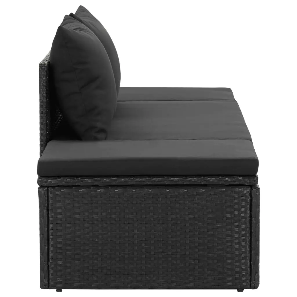 Sun Bed with Cushions Poly Rattan Black 46224