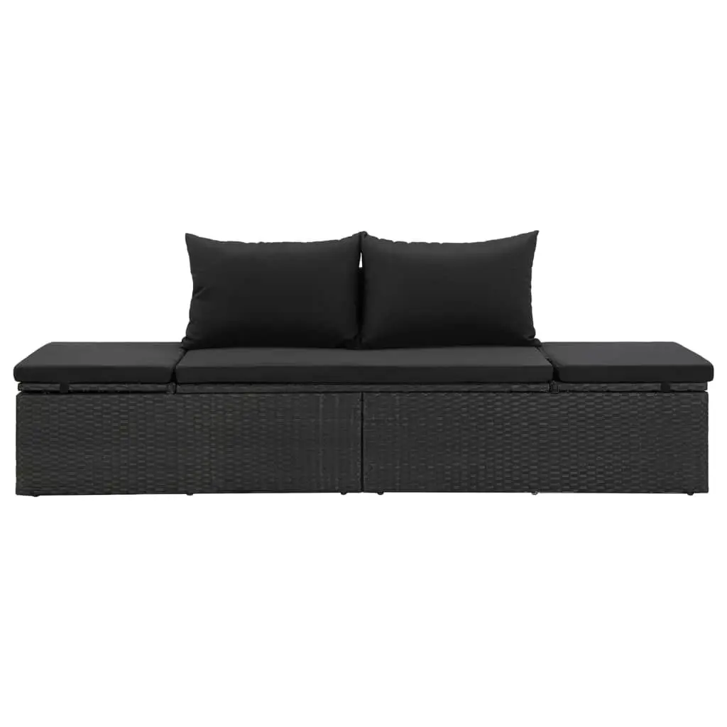 Sun Bed with Cushions Poly Rattan Black 46224