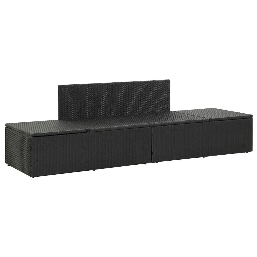 Sun Bed with Cushions Poly Rattan Black 46224