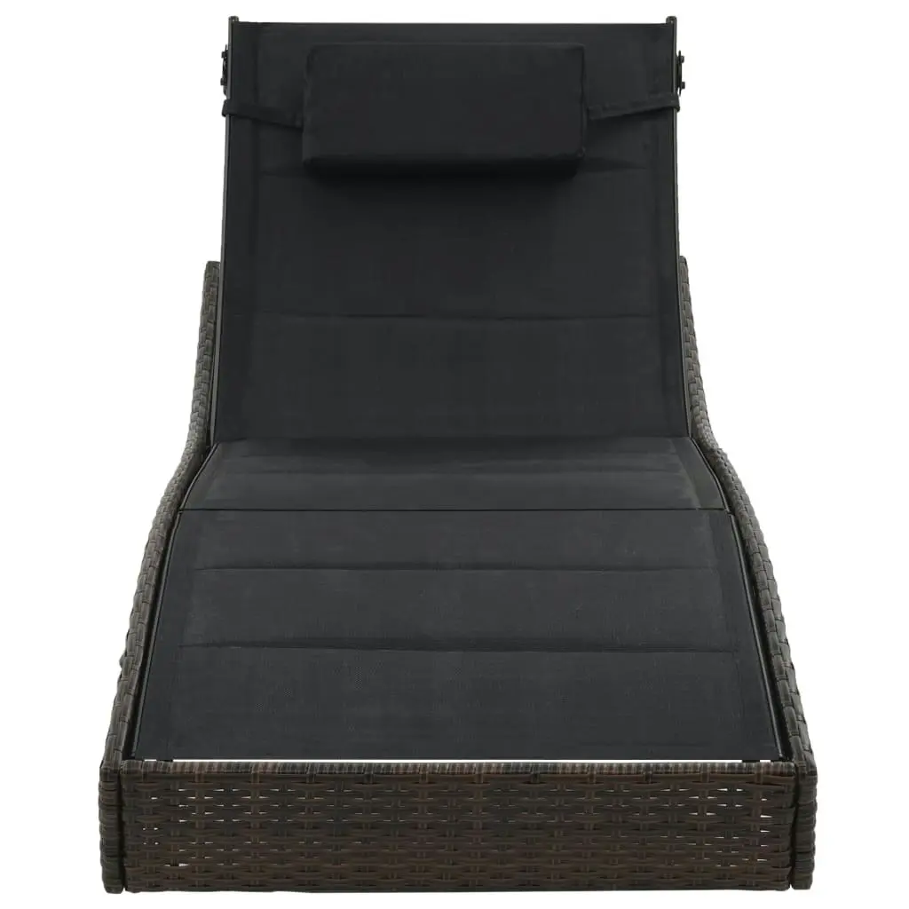 Sun Lounger Poly Rattan and Textilene Brown 44895