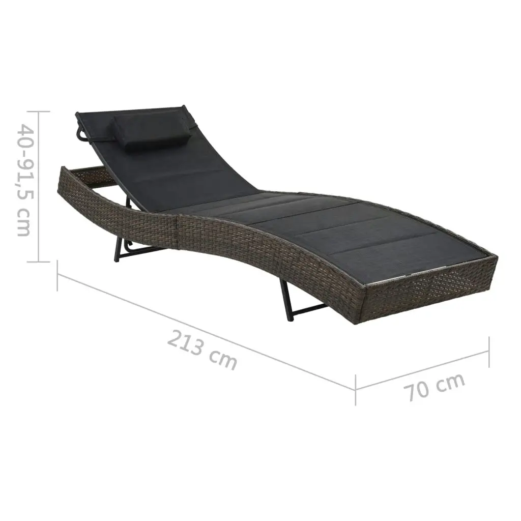 Sun Lounger Poly Rattan and Textilene Brown 44895