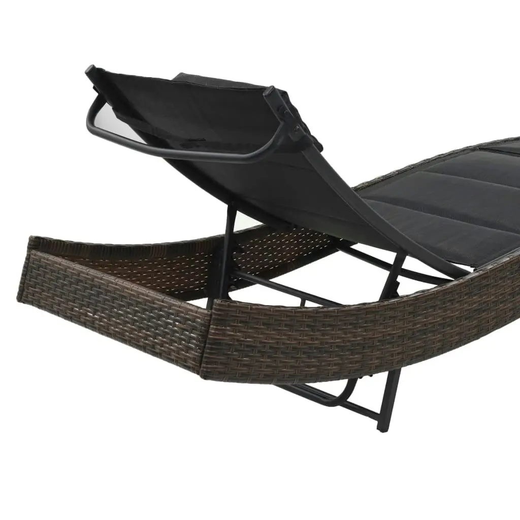 Sun Lounger Poly Rattan and Textilene Brown 44895