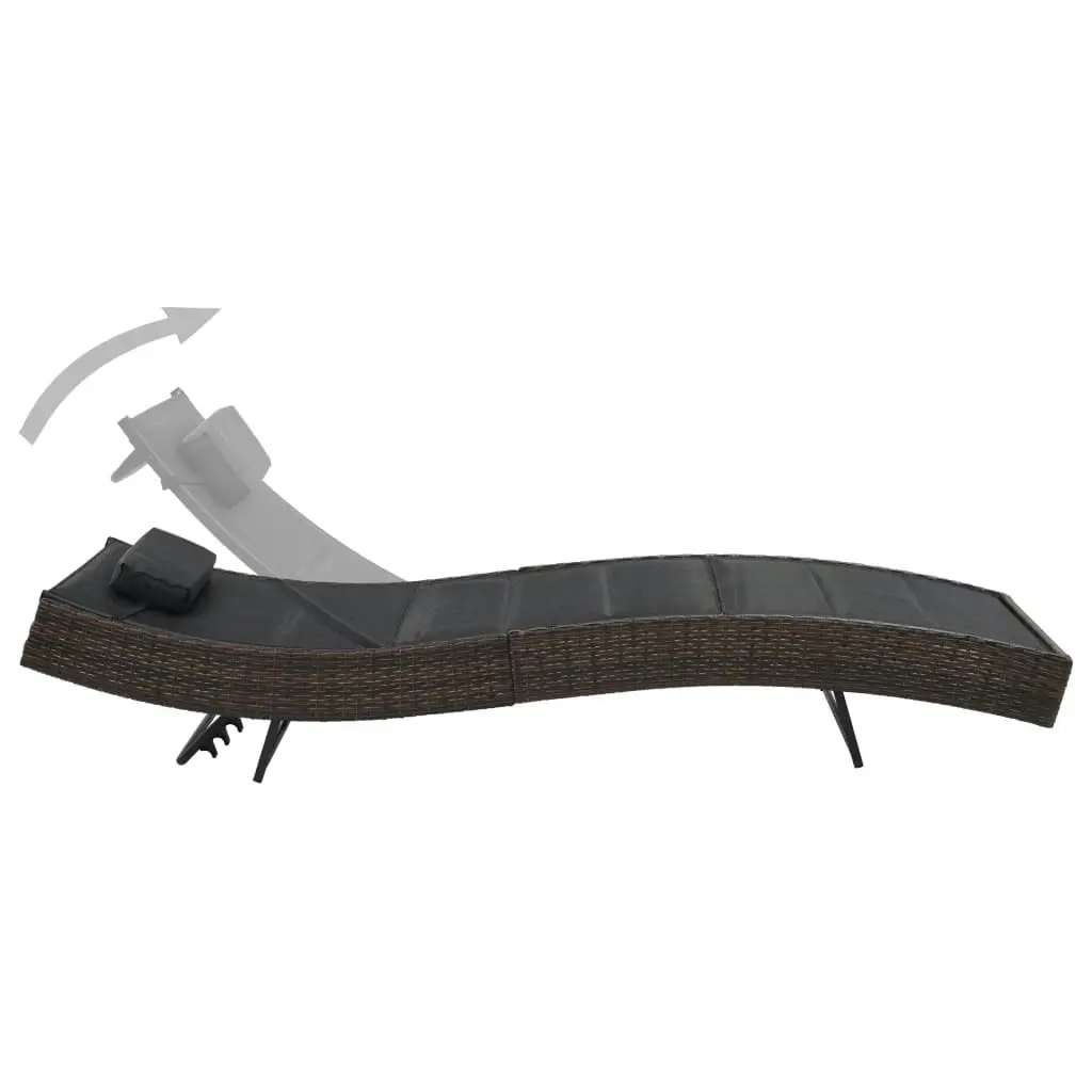 Sun Lounger Poly Rattan and Textilene Brown 44895