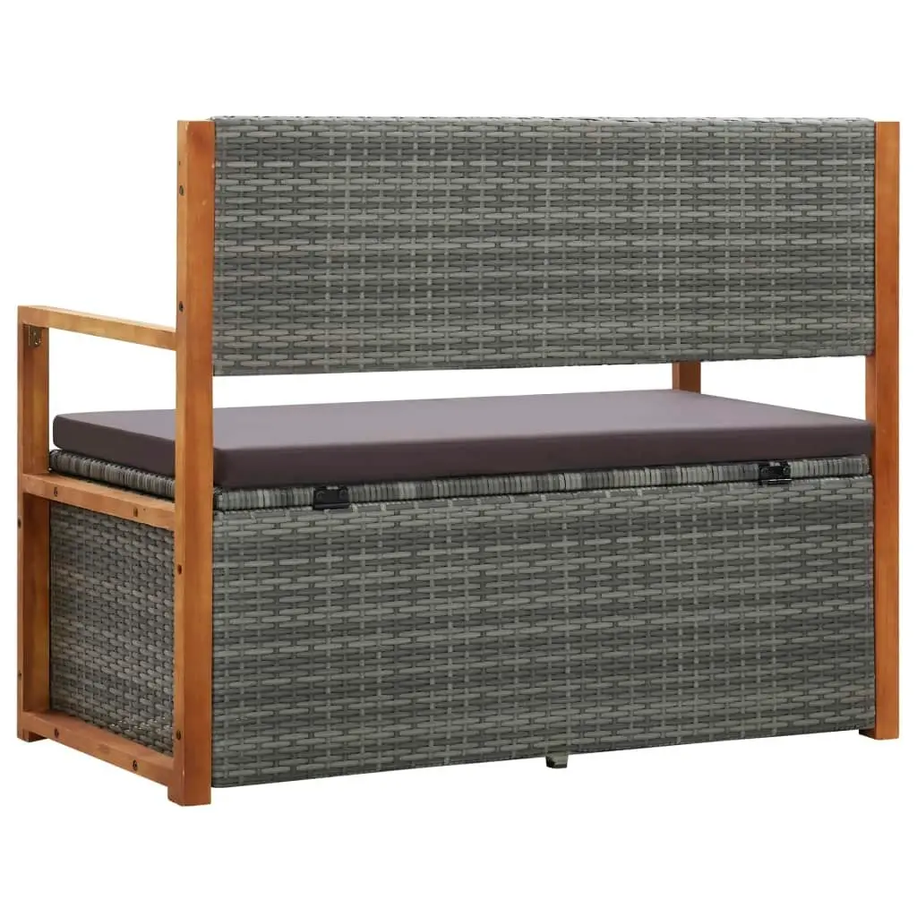 Storage Bench 115 cm Poly Rattan and Solid Acacia Wood Grey 46011