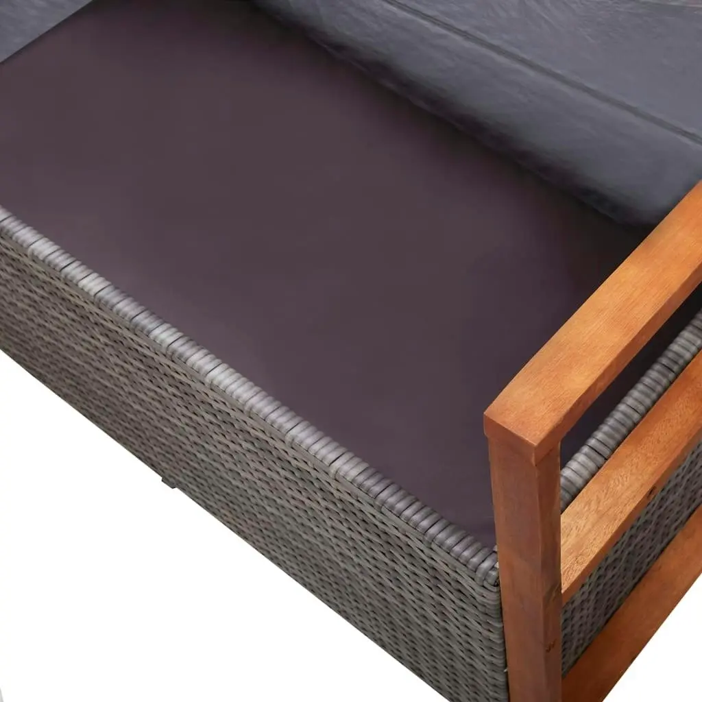 Storage Bench 115 cm Poly Rattan and Solid Acacia Wood Grey 46011