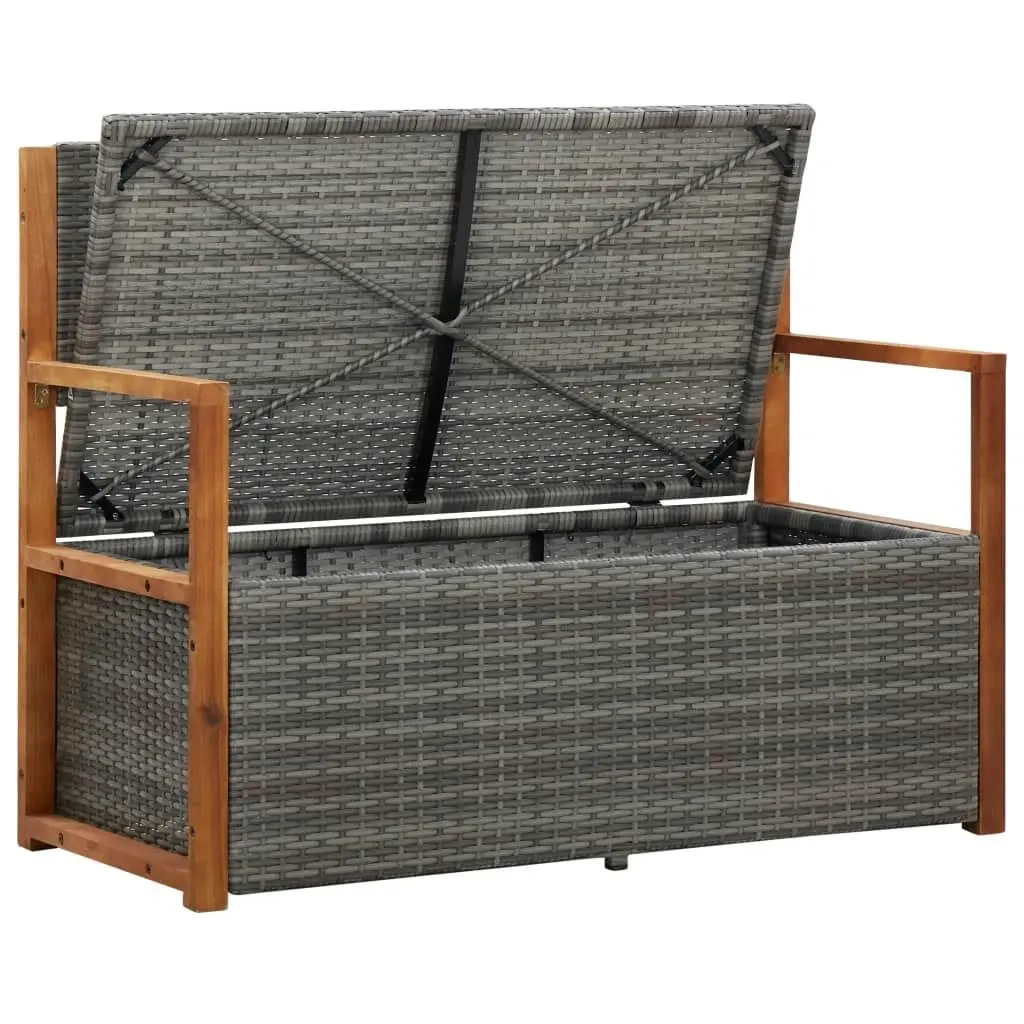 Storage Bench 115 cm Poly Rattan and Solid Acacia Wood Grey 46011