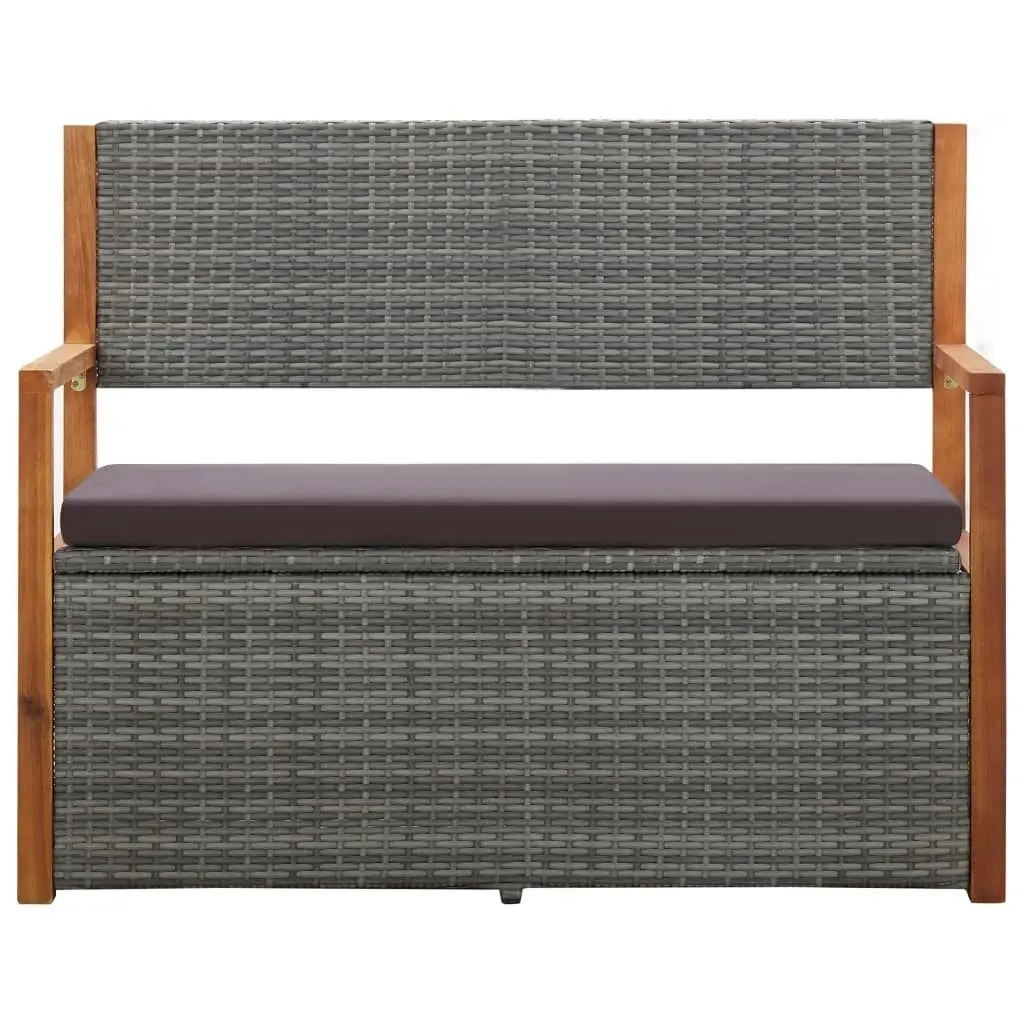 Storage Bench 115 cm Poly Rattan and Solid Acacia Wood Grey 46011