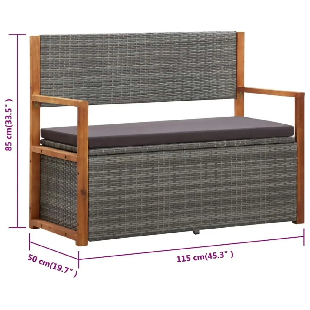 Storage Bench 115 cm Poly Rattan and Solid Acacia Wood Grey 46011