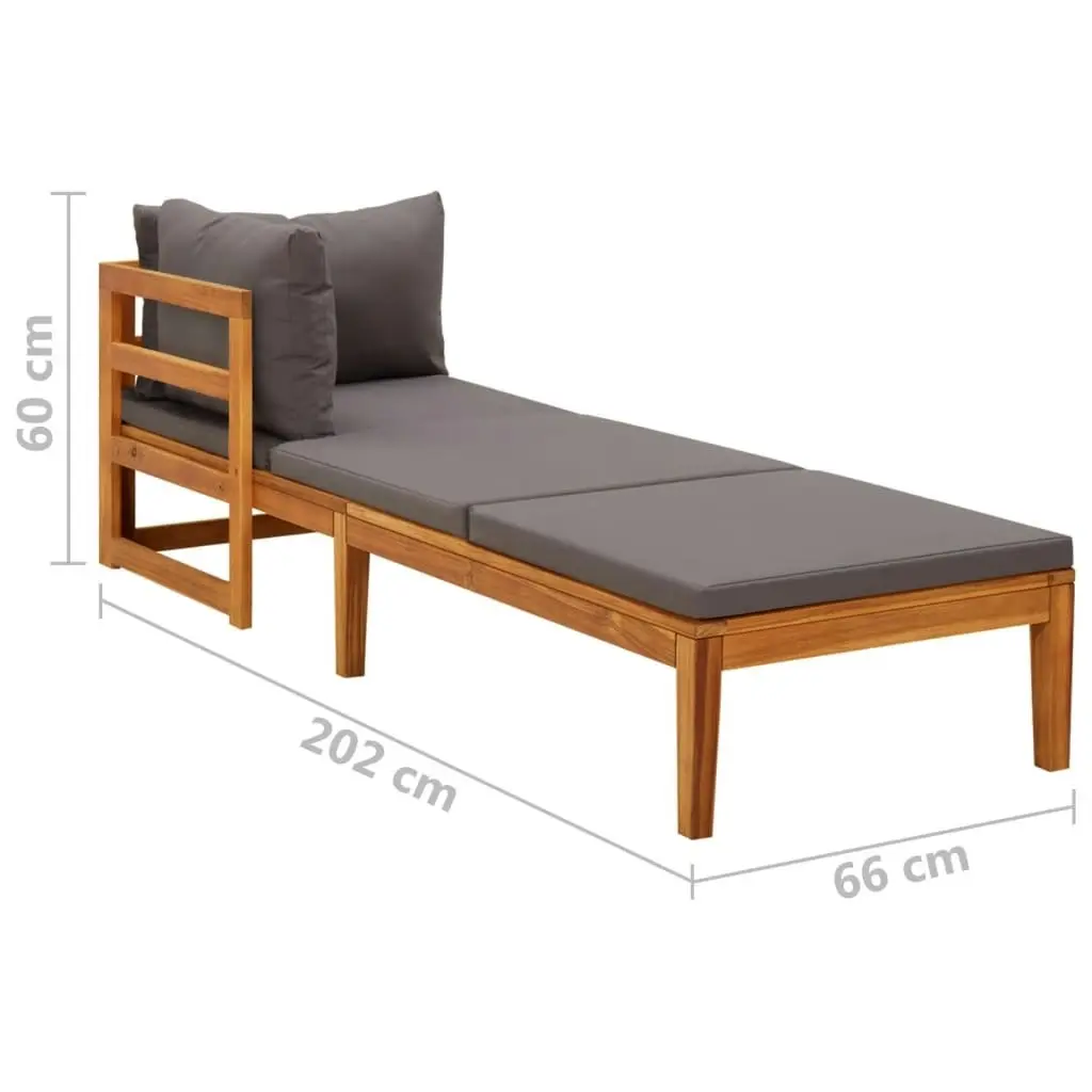 Sun Lounger with 1 Armrest Dark Grey Solid Acacia Wood 316318