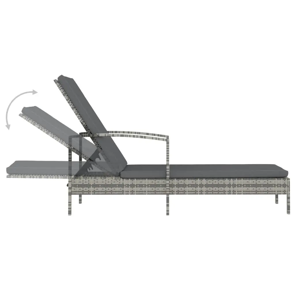 Sun Lounger with Armrests Poly Rattan Grey 48126