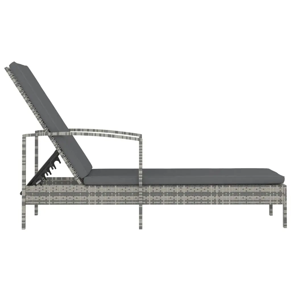 Sun Lounger with Armrests Poly Rattan Grey 48126