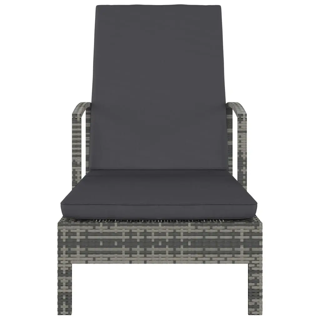 Sun Lounger with Armrests Poly Rattan Grey 48126