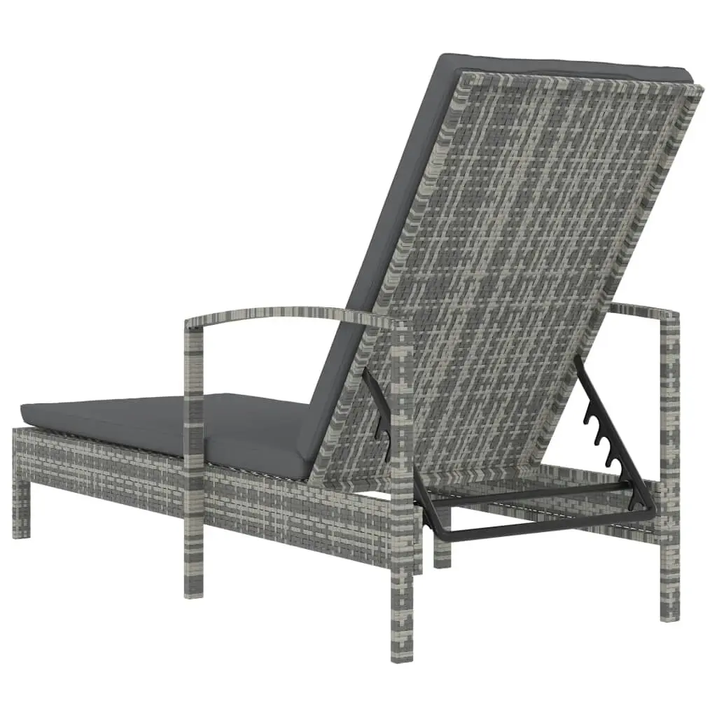 Sun Lounger with Armrests Poly Rattan Grey 48126