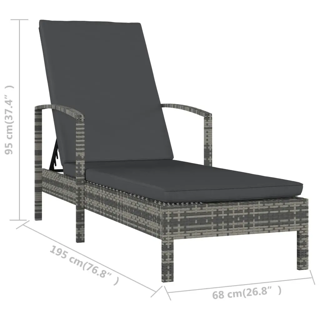 Sun Lounger with Armrests Poly Rattan Grey 48126