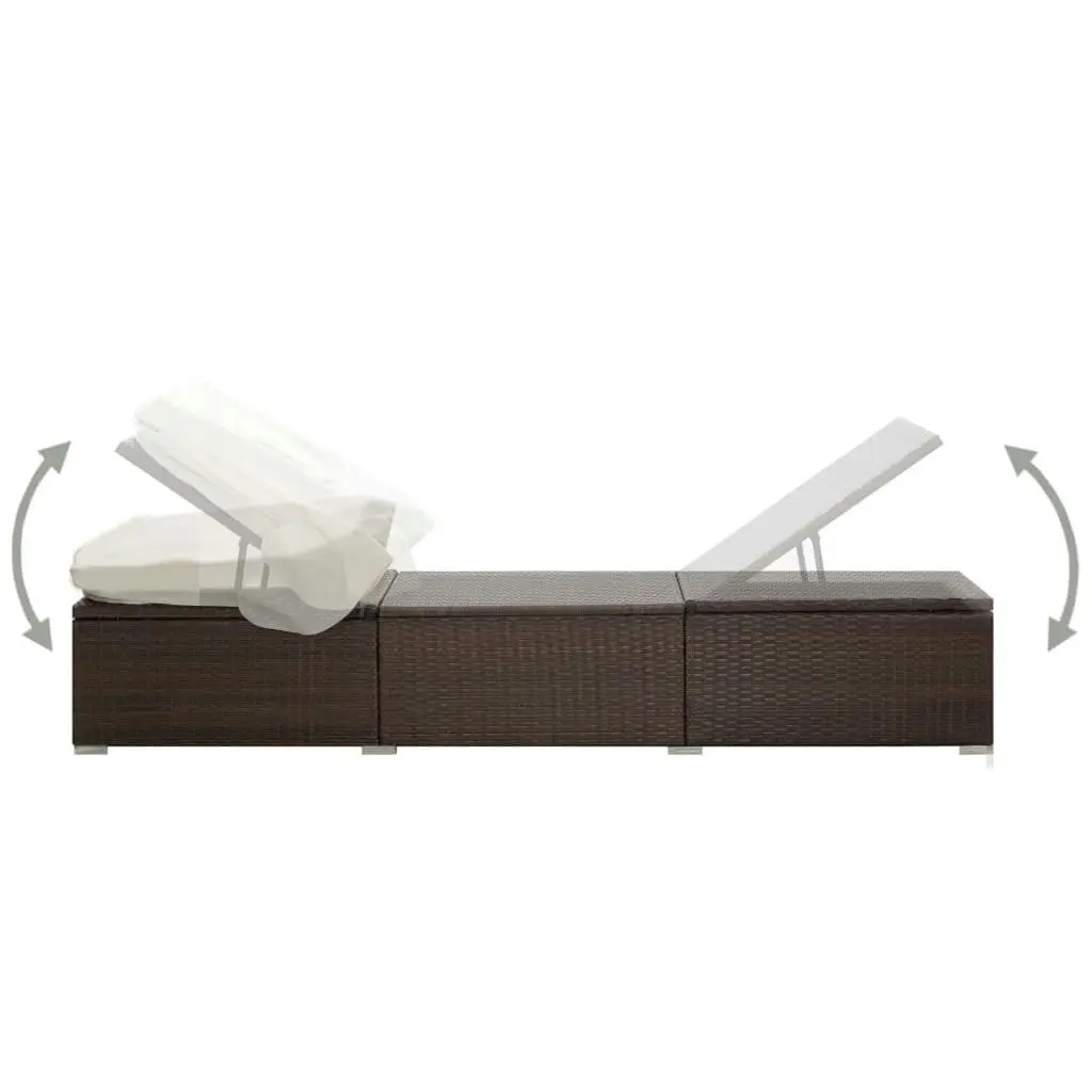 Sun Lounger with Canopy and Cushion Poly Rattan Brown 46247