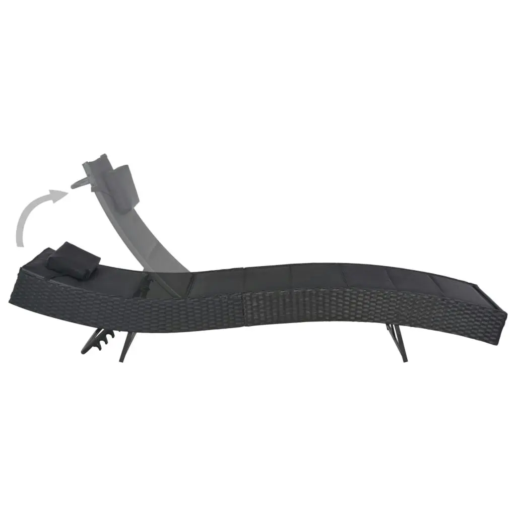 Sun Lounger Poly Rattan and Textilene Black 44896