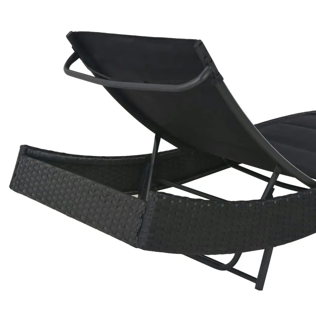 Sun Lounger Poly Rattan and Textilene Black 44896