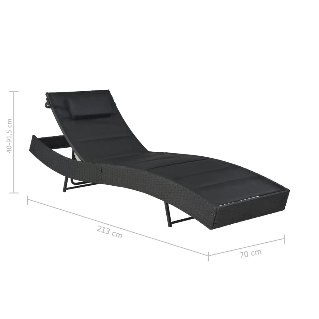 Sun Lounger Poly Rattan and Textilene Black 44896