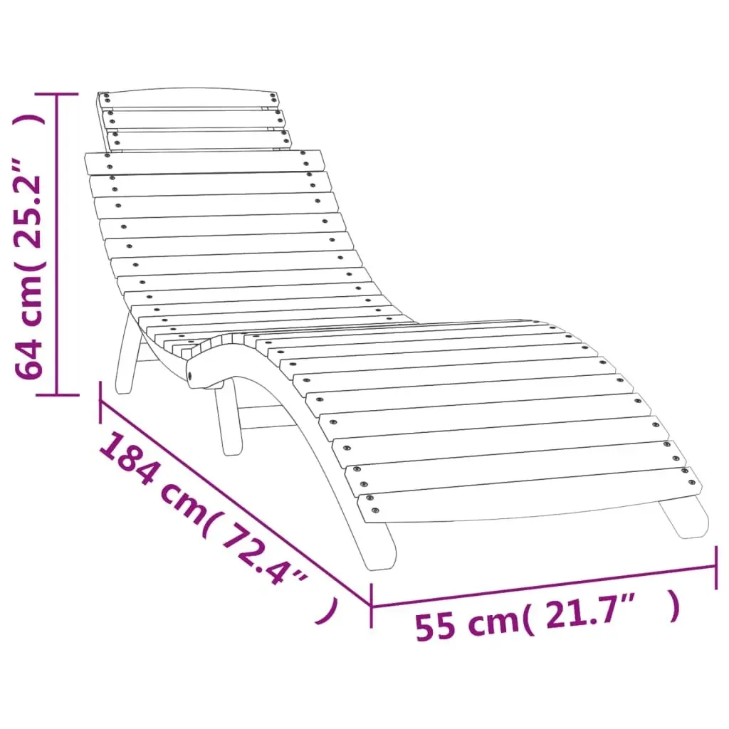 Sun Lounger White 184x55x64 cm Solid Wood Acacia 363281