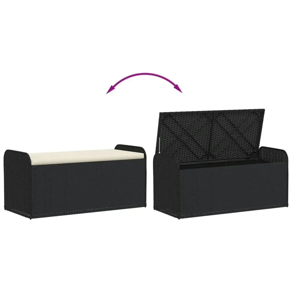 Storage Bench with Cushion Black 115x51x52 cm Poly Rattan 365727