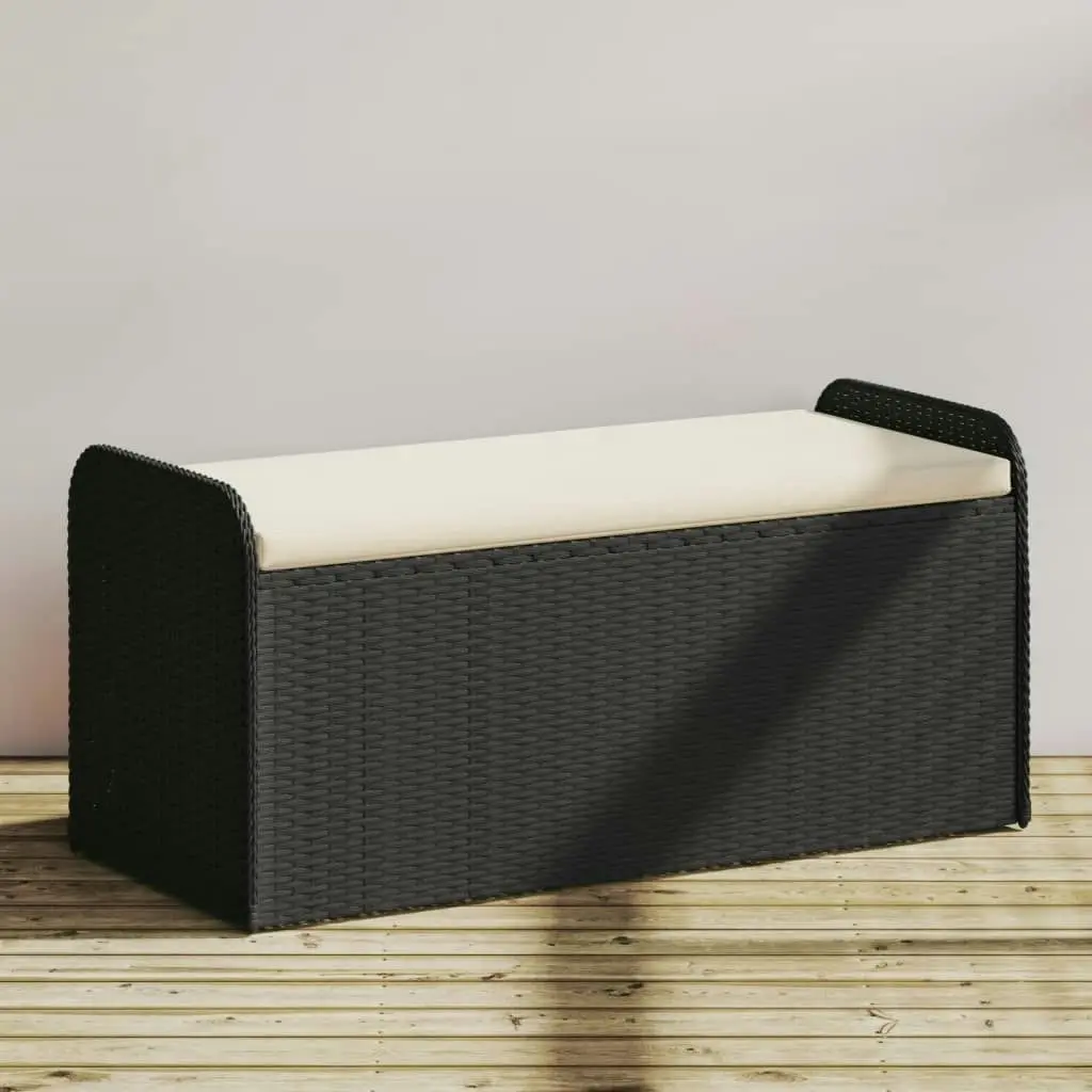 Storage Bench with Cushion Black 115x51x52 cm Poly Rattan 365727