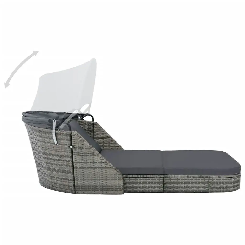 Sun Lounger with Canopy Poly Rattan Anthracite 49496