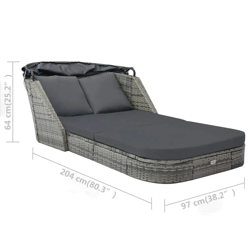 Sun Lounger with Canopy Poly Rattan Anthracite 49496