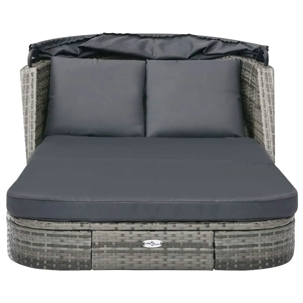 Sun Lounger with Canopy Poly Rattan Anthracite 49496