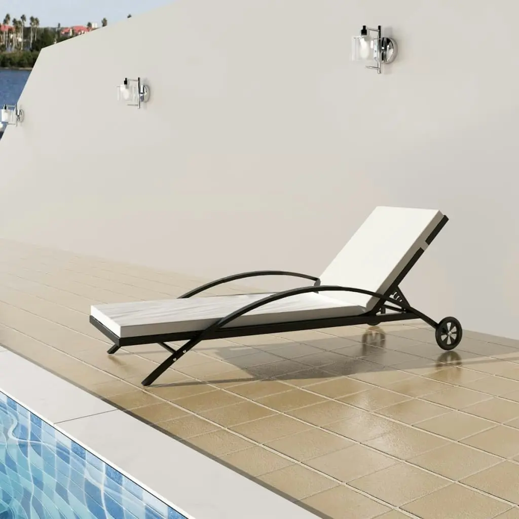 Sun Lounger with Cushion & Wheels Poly Rattan Black 42489