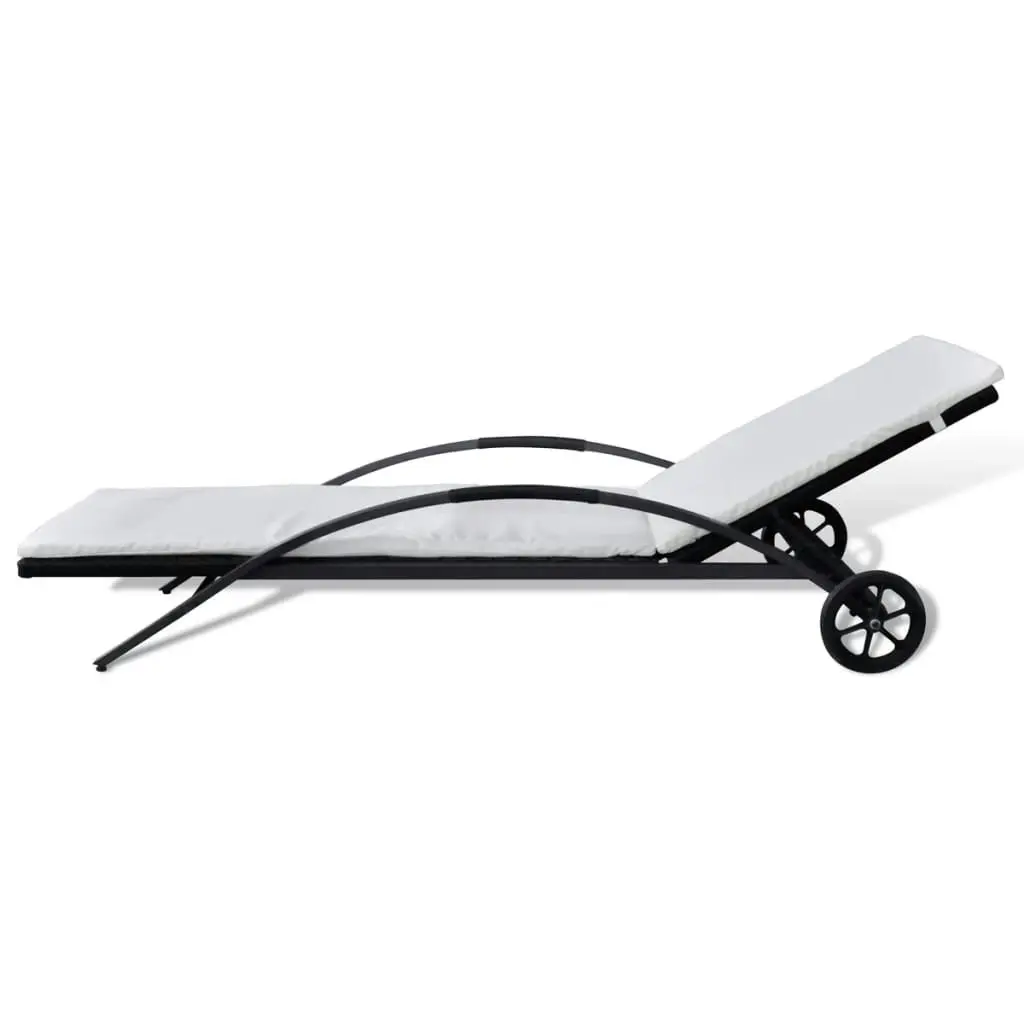 Sun Lounger with Cushion & Wheels Poly Rattan Black 42489