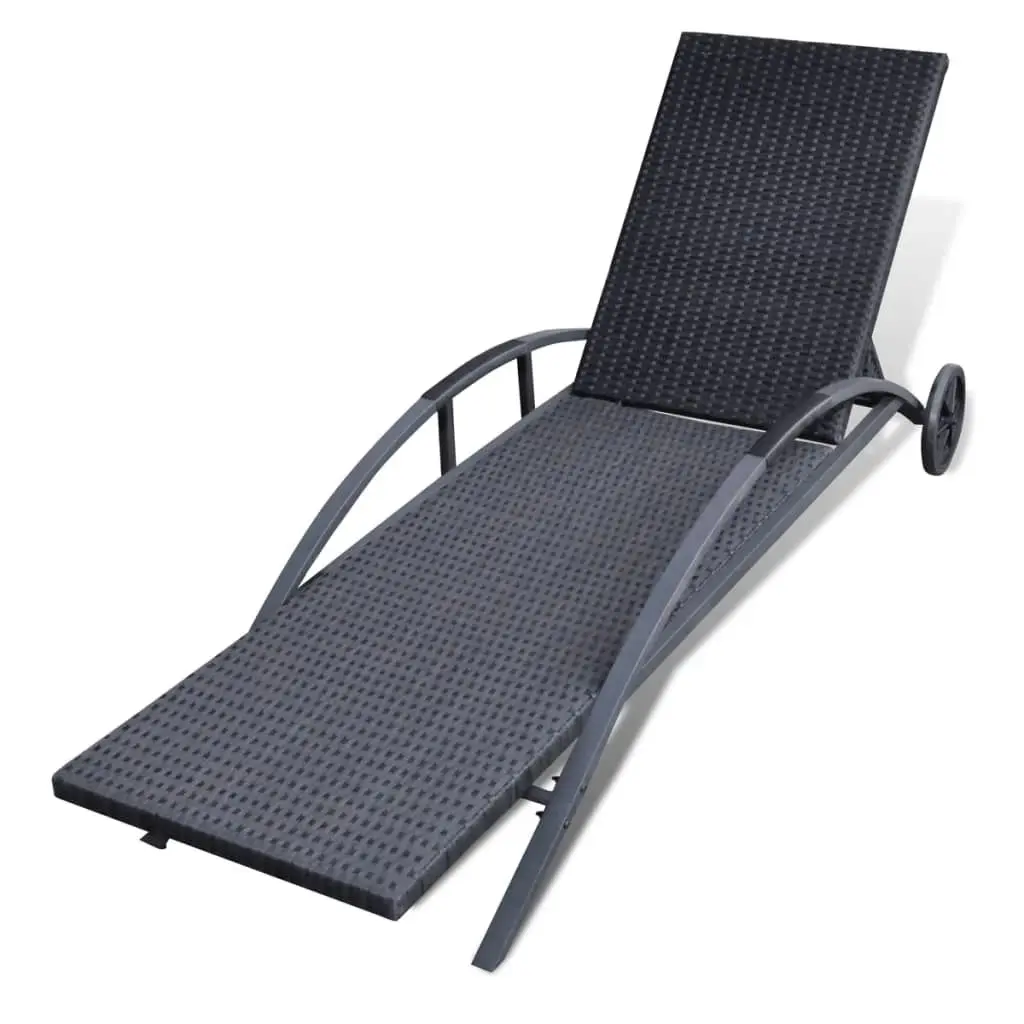 Sun Lounger with Cushion & Wheels Poly Rattan Black 42489