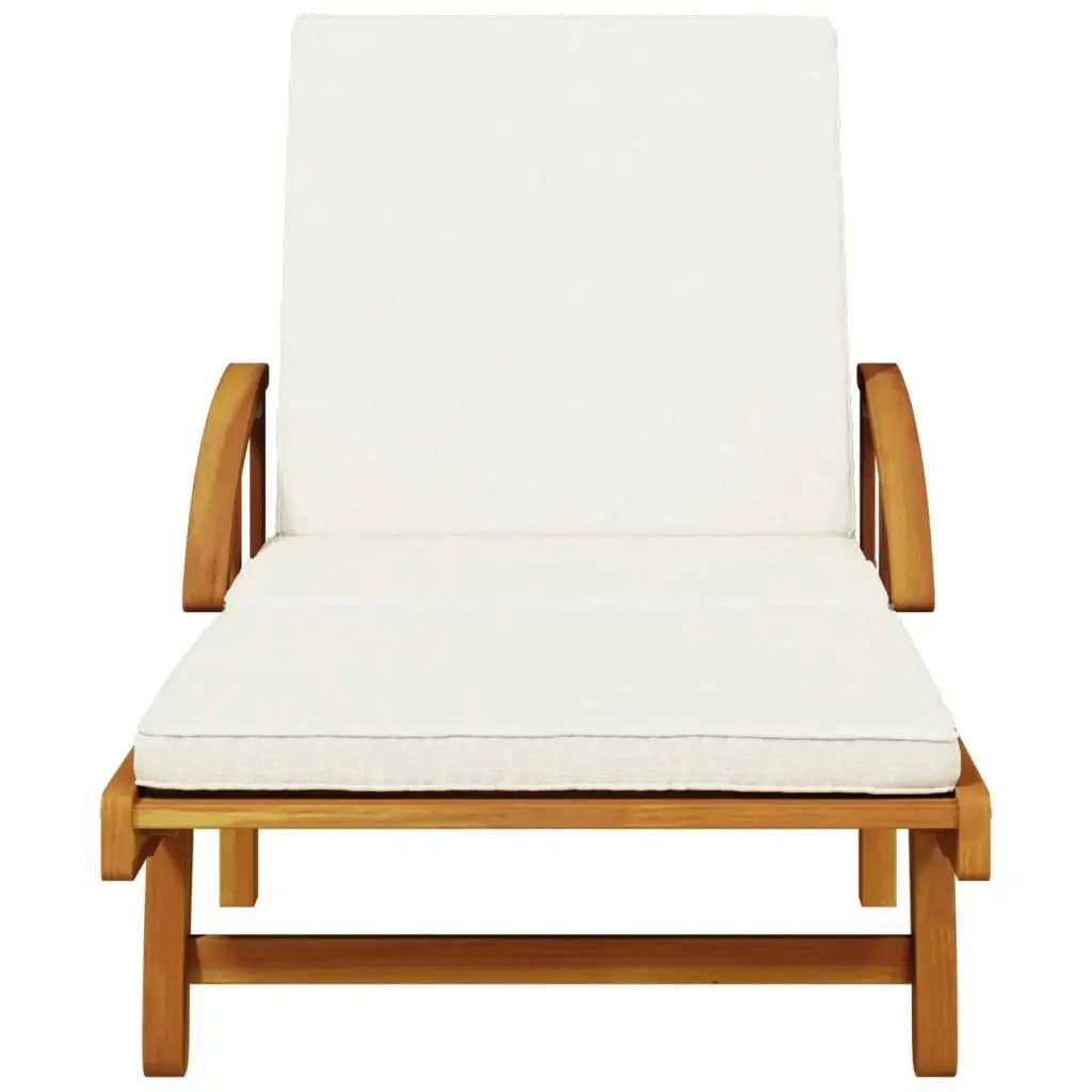 Sun Lounger with Cushion and Table Solid Wood Acacia 3206362