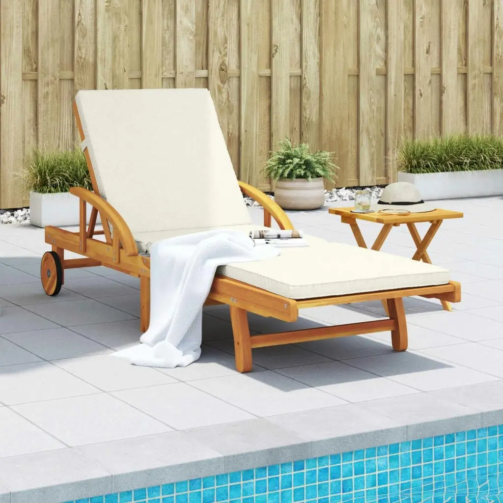 Sun Lounger with Cushion and Table Solid Wood Acacia 3206362