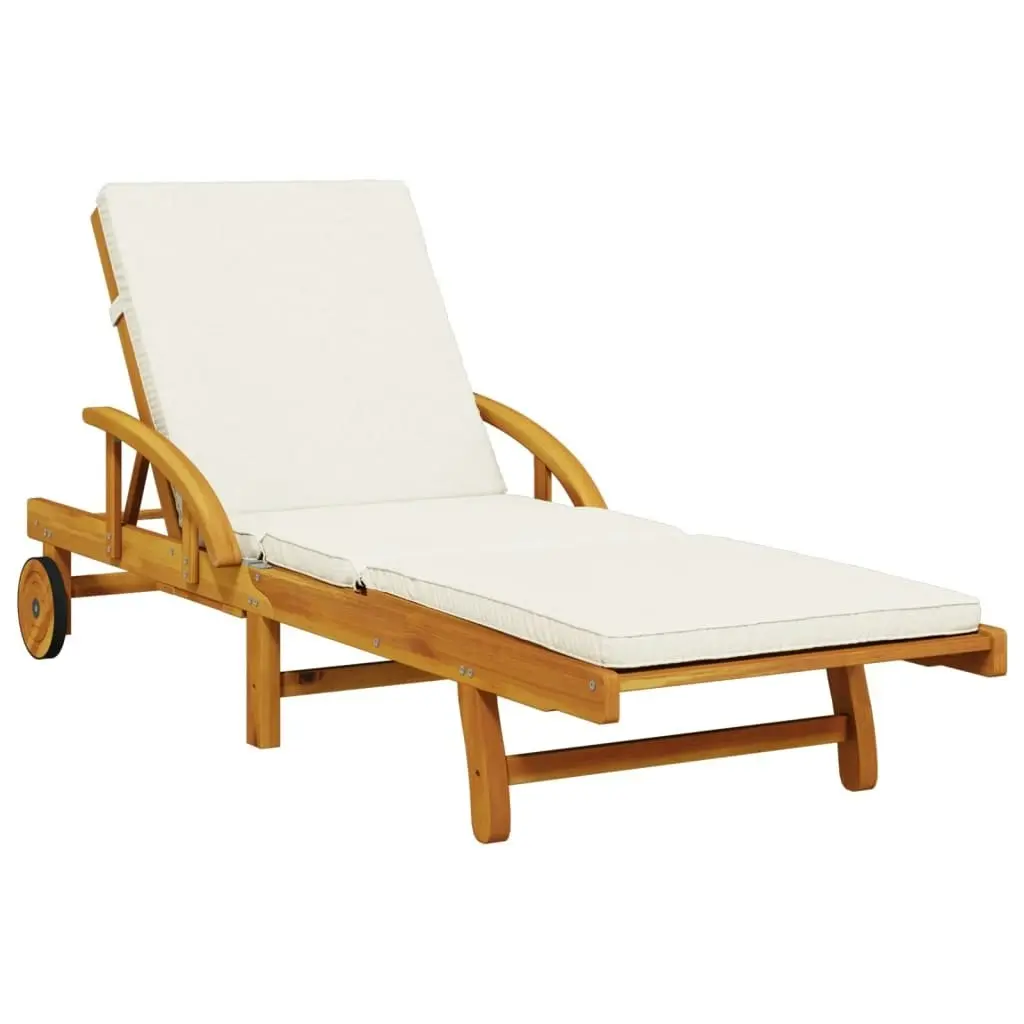 Sun Lounger with Cushion and Table Solid Wood Acacia 3206362