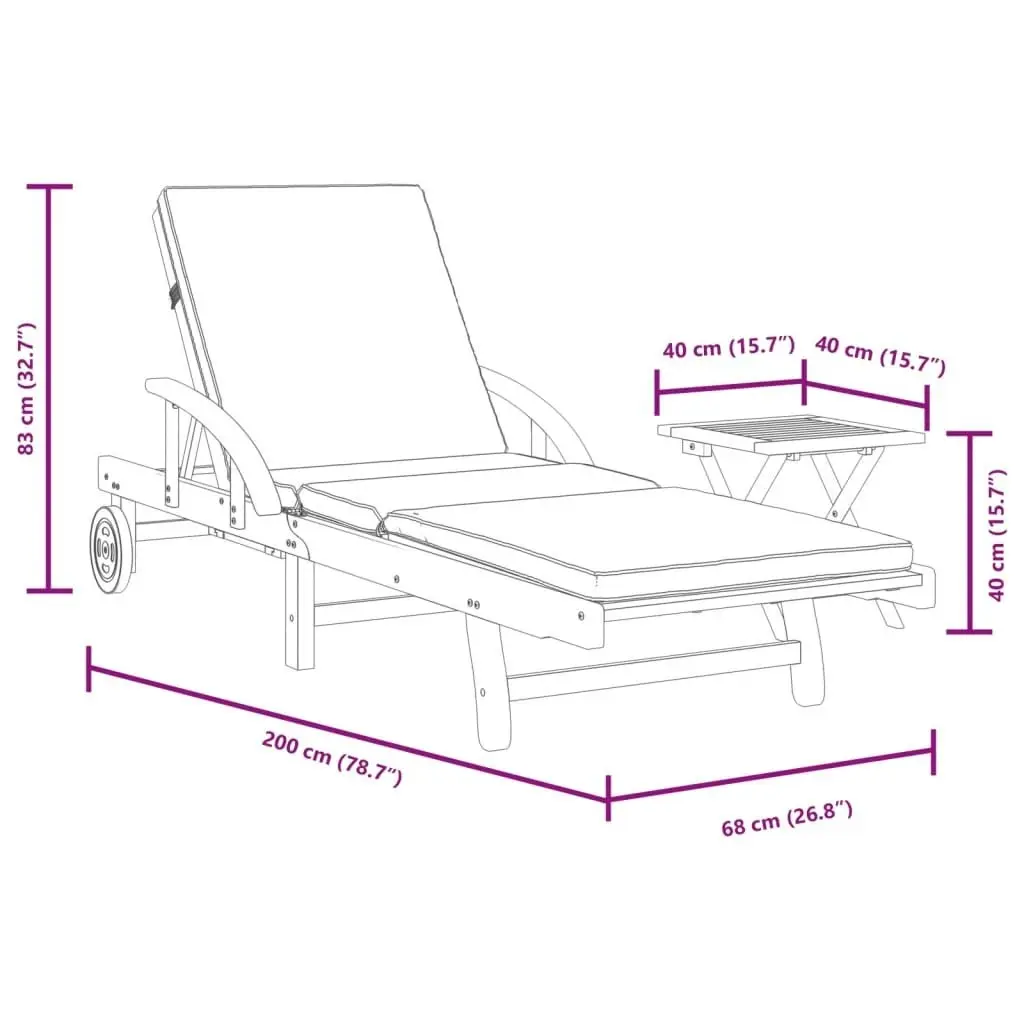 Sun Lounger with Cushion and Table Solid Wood Acacia 3206362