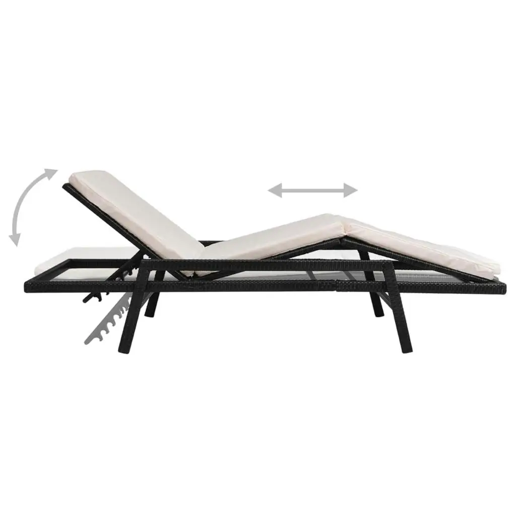 Sun Lounger with Cushion Poly Rattan Black 43108