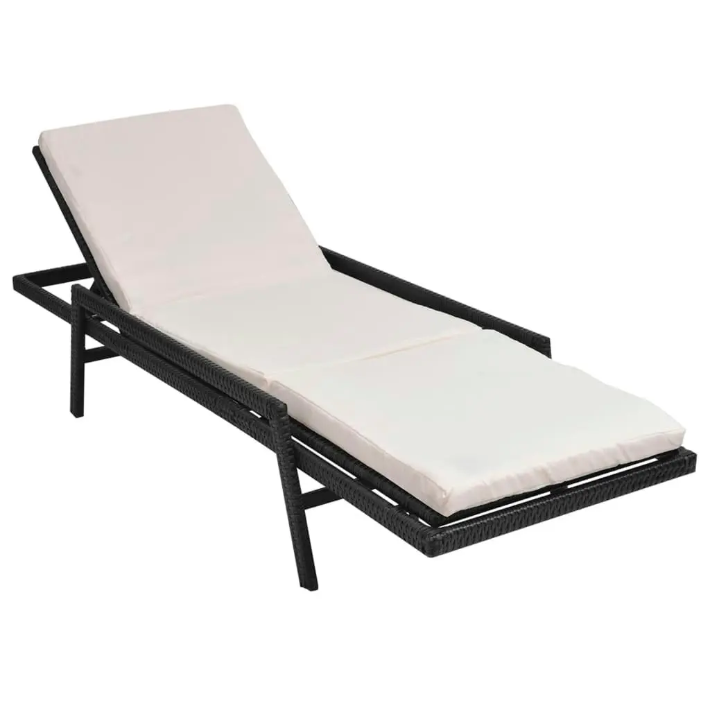 Sun Lounger with Cushion Poly Rattan Black 43108