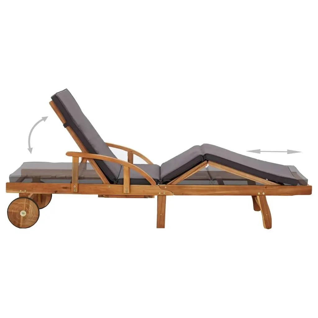 Sun Lounger with Cushion Solid Acacia Wood 46026