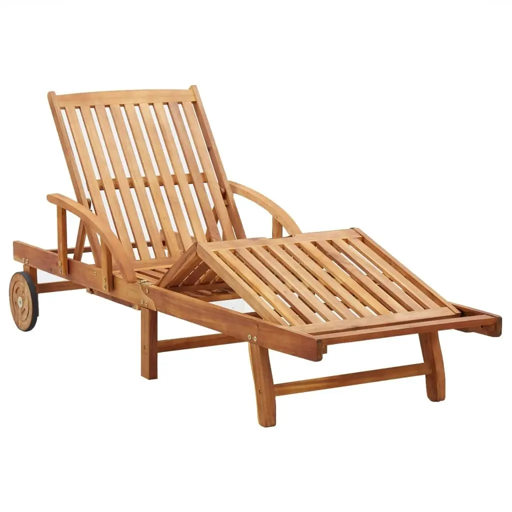 Sun Lounger with Cushion Solid Acacia Wood 46026