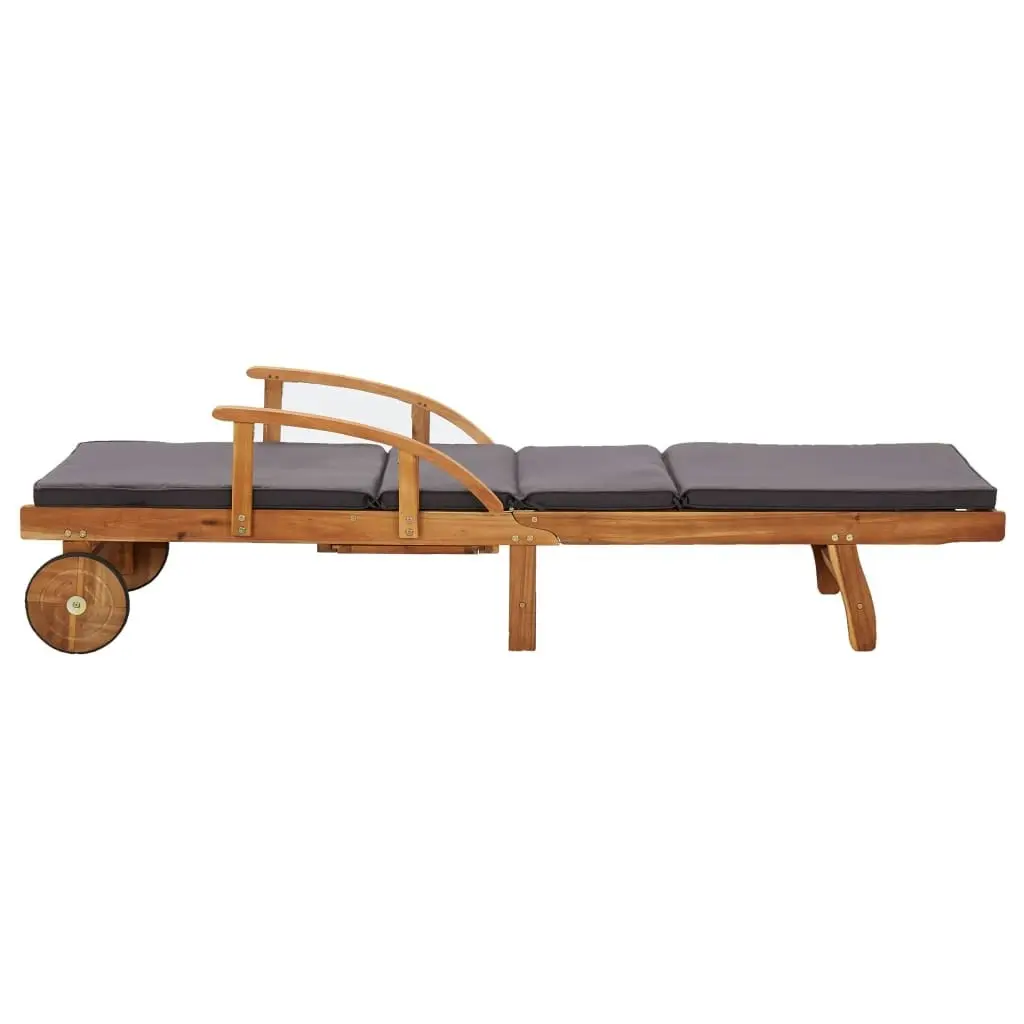 Sun Lounger with Cushion Solid Acacia Wood 46026