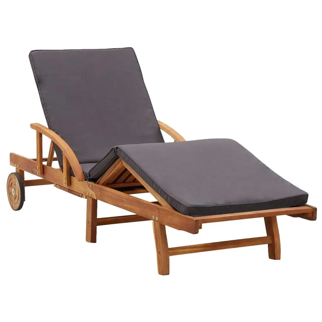 Sun Lounger with Cushion Solid Acacia Wood 46026