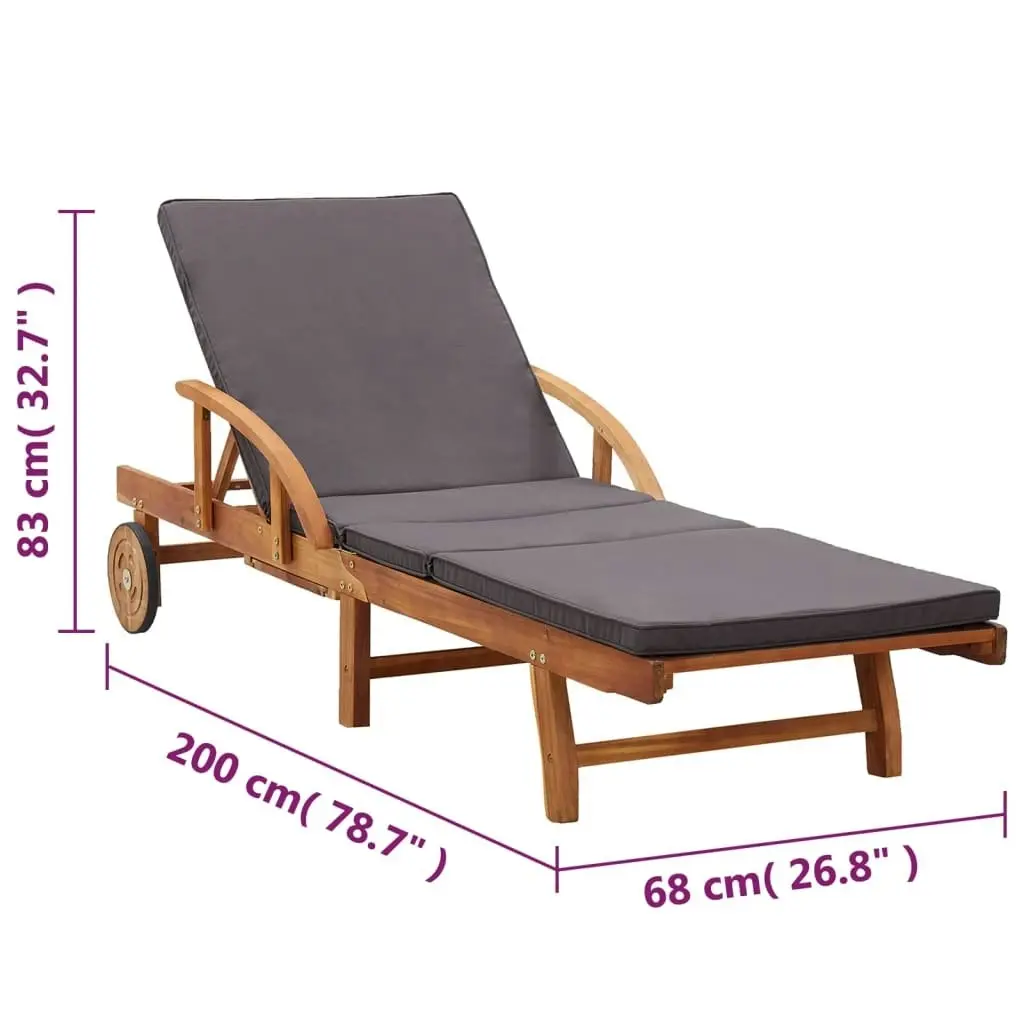 Sun Lounger with Cushion Solid Acacia Wood 46026