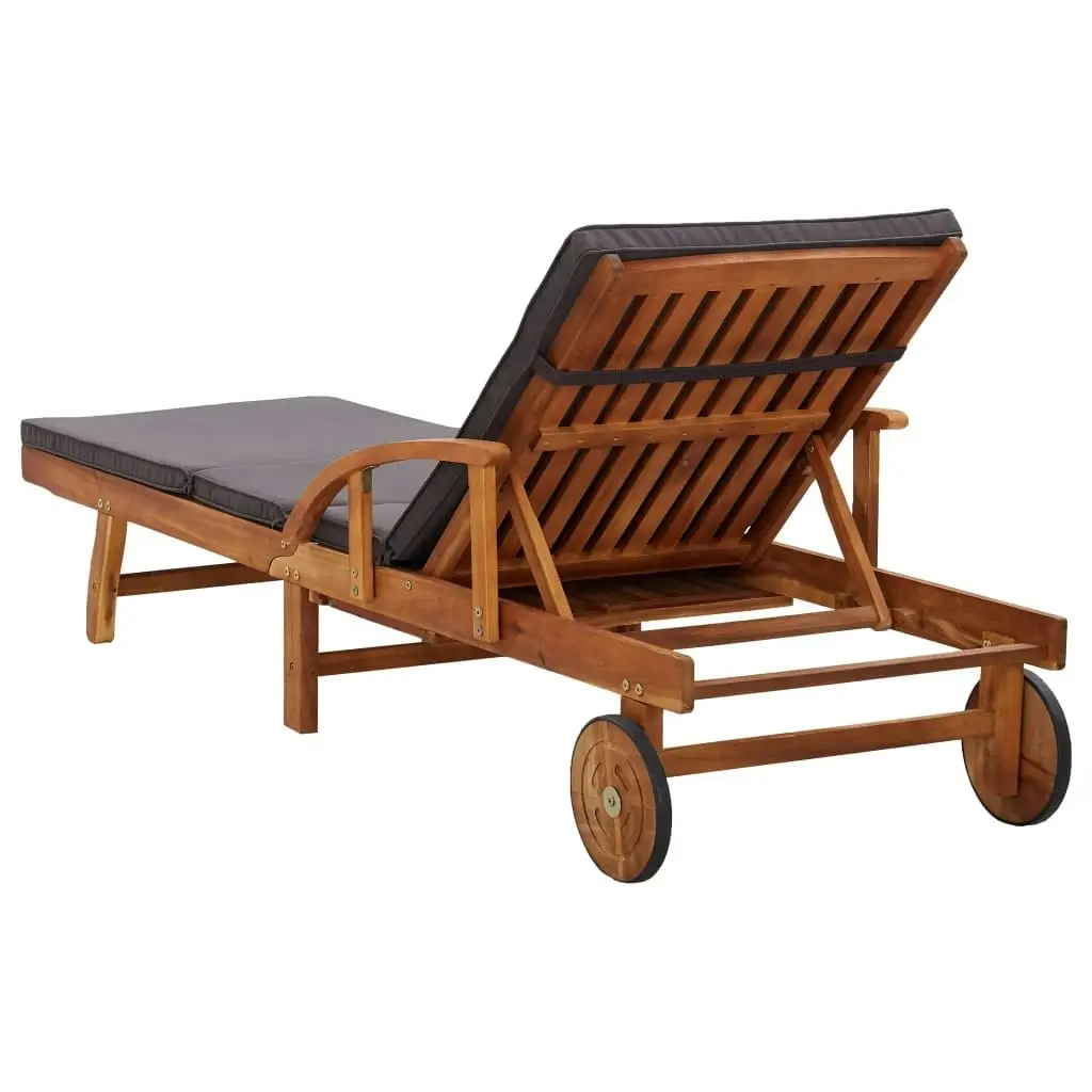 Sun Lounger with Cushion Solid Acacia Wood 46026