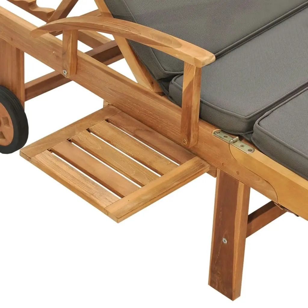 Sun Lounger with Cushion Solid Teak Wood Dark Grey 48023