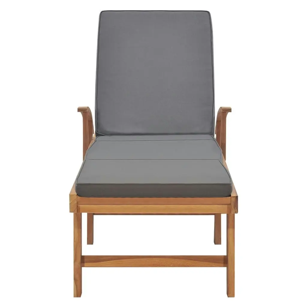 Sun Lounger with Cushion Solid Teak Wood Dark Grey 48023