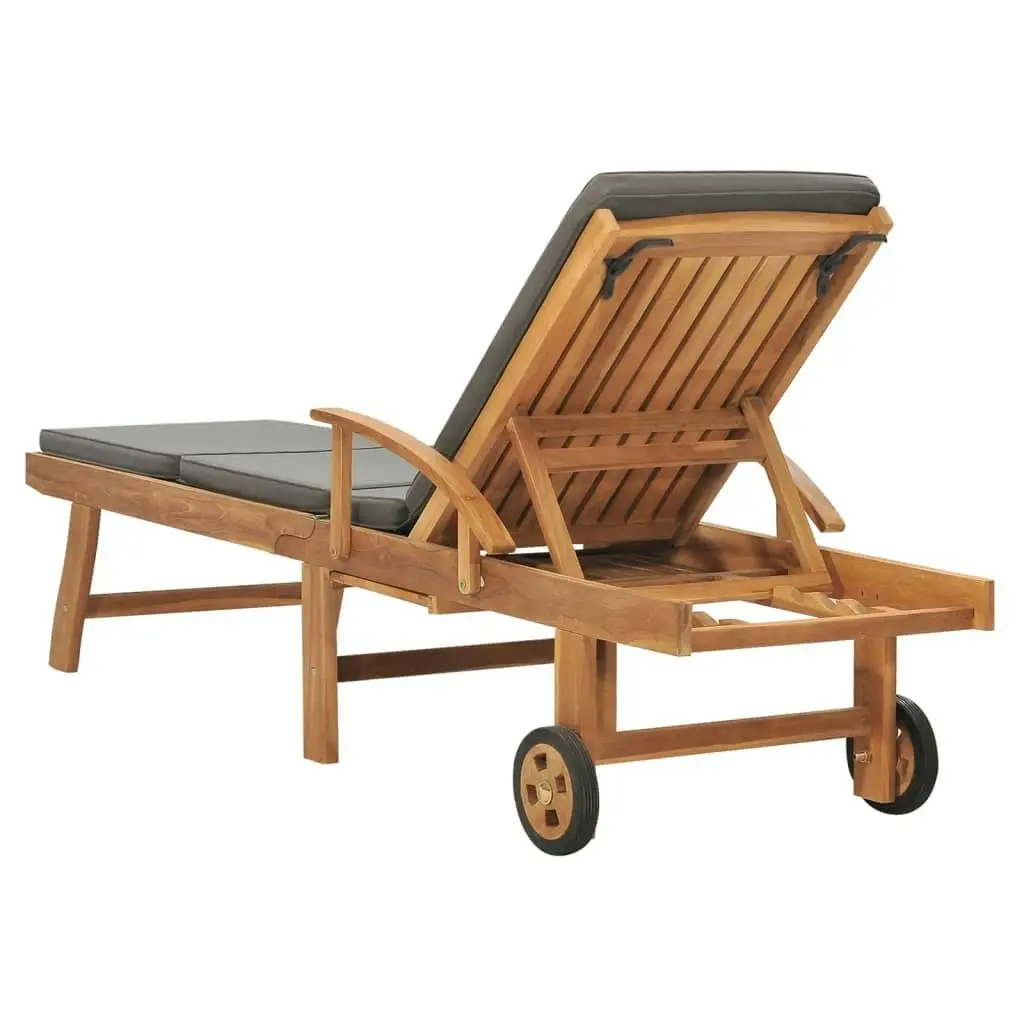 Sun Lounger with Cushion Solid Teak Wood Dark Grey 48023