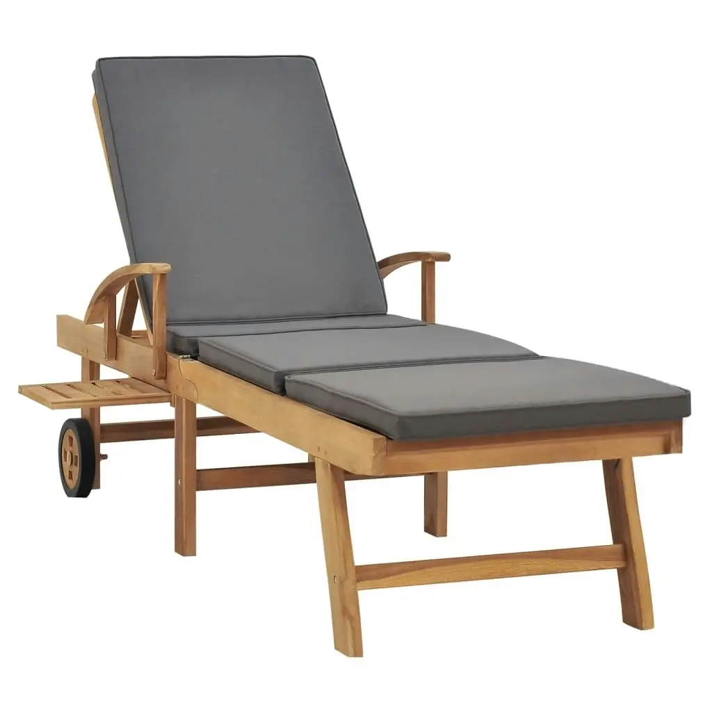 Sun Lounger with Cushion Solid Teak Wood Dark Grey 48023