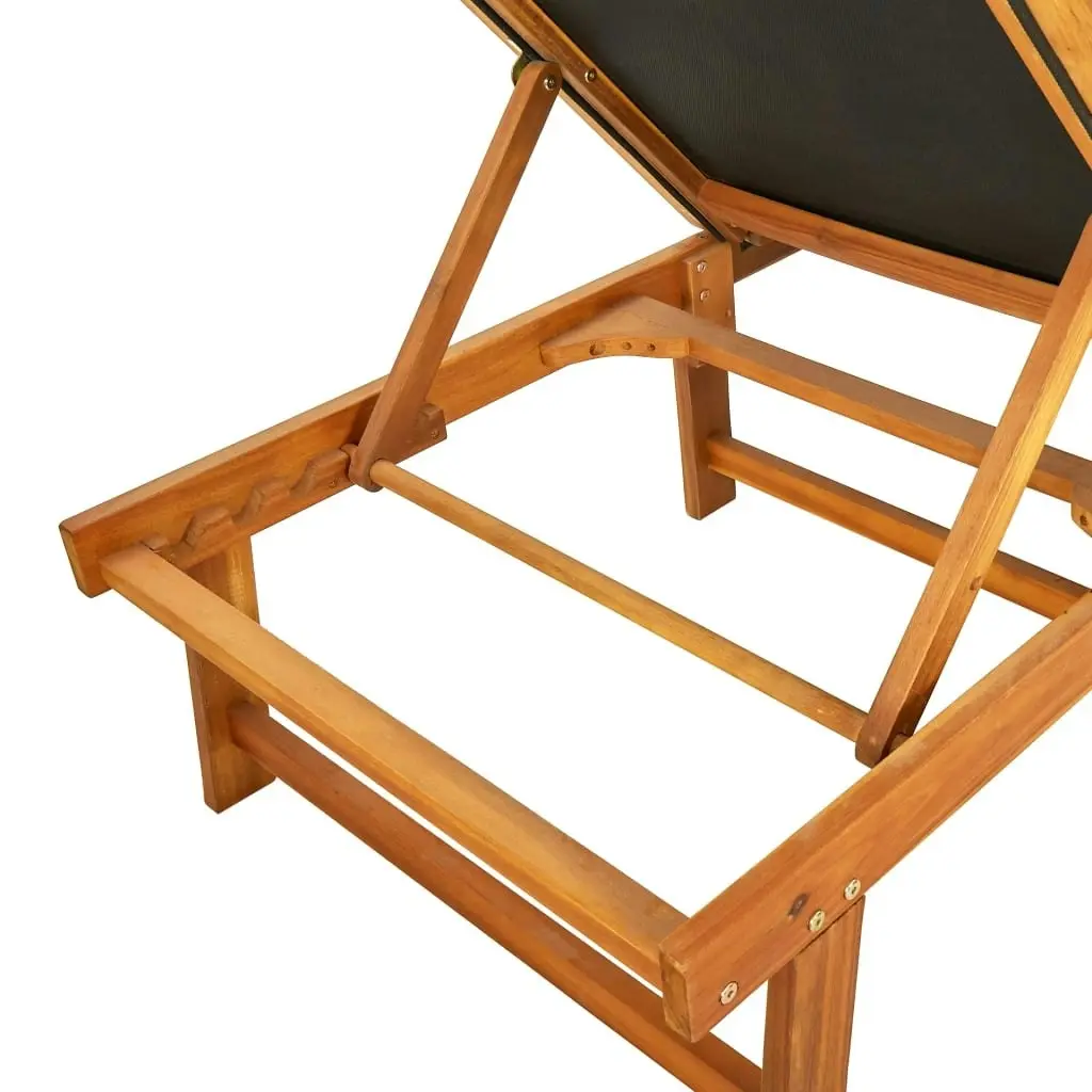 Sun Lounger Solid Acacia Wood and Textilene 41745