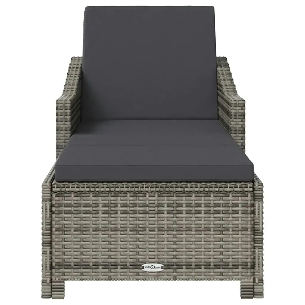 Sun Lounger with Dark Grey Cushion Poly Rattan Grey 317180